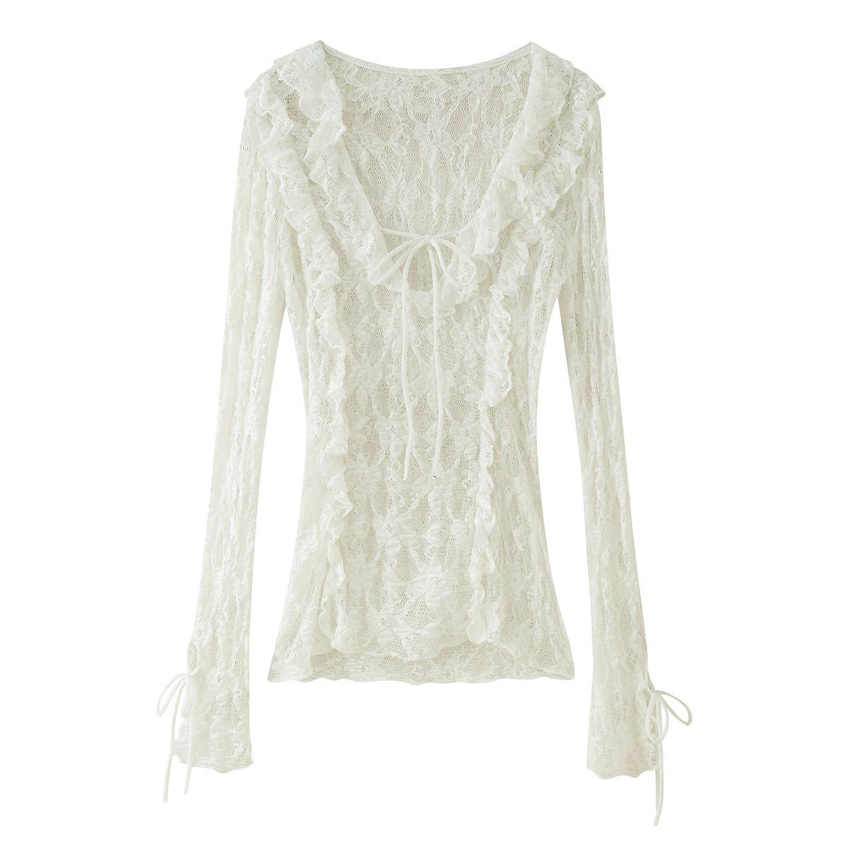 Bow tie V-neck fitted long-sleeved top