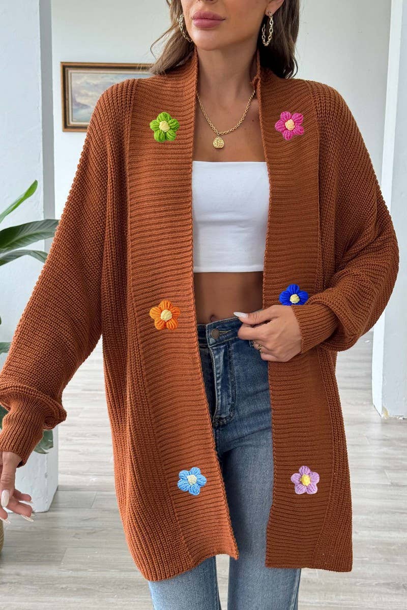 CWOSWL07384_WOMEN CROCHET PATCHWORK LOOSE KNIT CARDIGAN