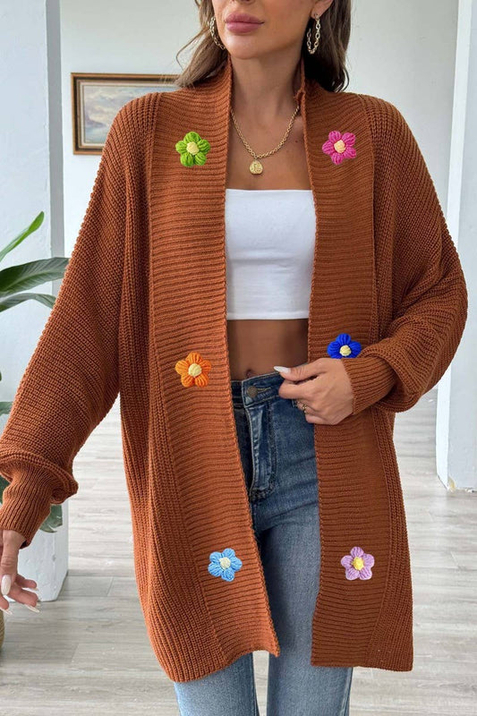 CWOSWL07384_WOMEN CROCHET PATCHWORK LOOSE KNIT CARDIGAN