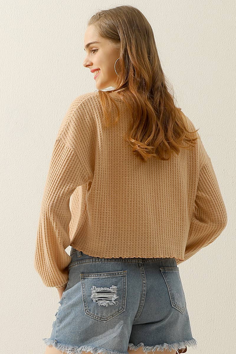 CWTTL1469_V-Neck Long Sleeve Knit Top
