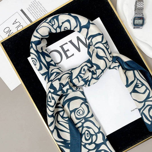 Velvet Rose Print Scarf - Elegant Fall/Winter Wrap