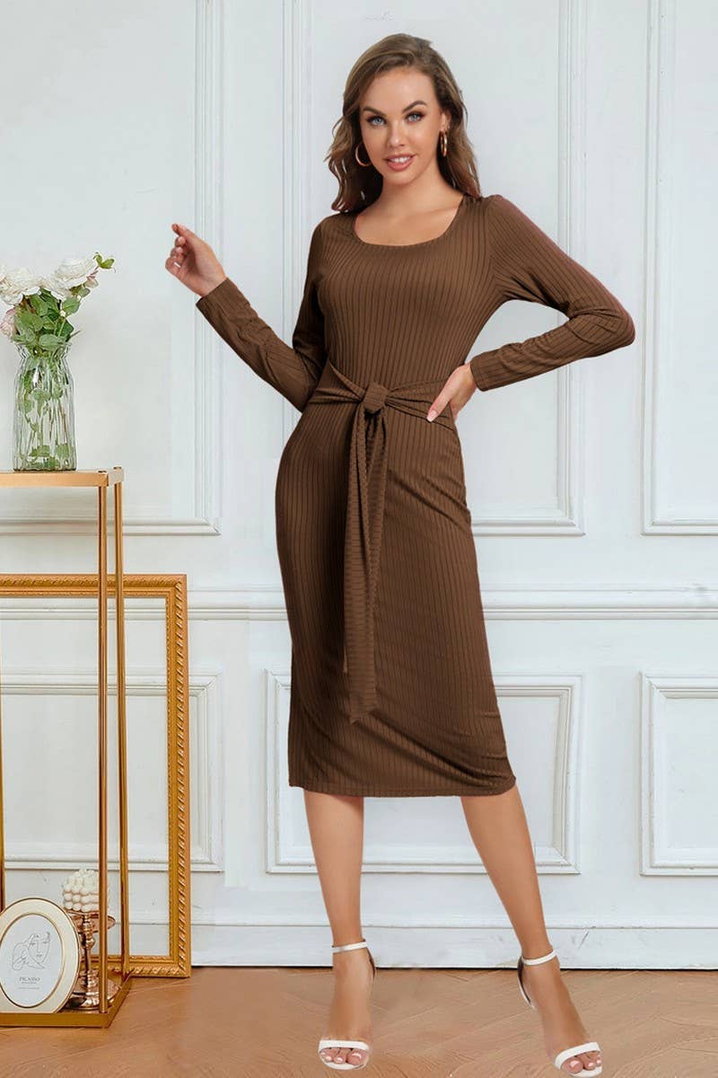 CWDMD4728_SOLID COLOR STRAPPY SLIT MID-LENGTH DRESS