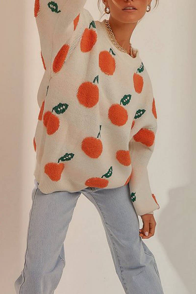 Crew-neck long-sleeved knit pullover sweater