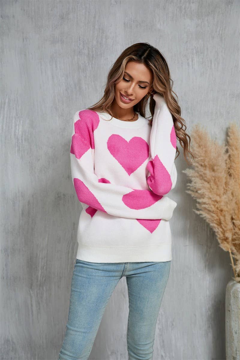 CWOSWL5758_VALENTINE'S DAY ROUND NECK HEART KNITTED SWEATER