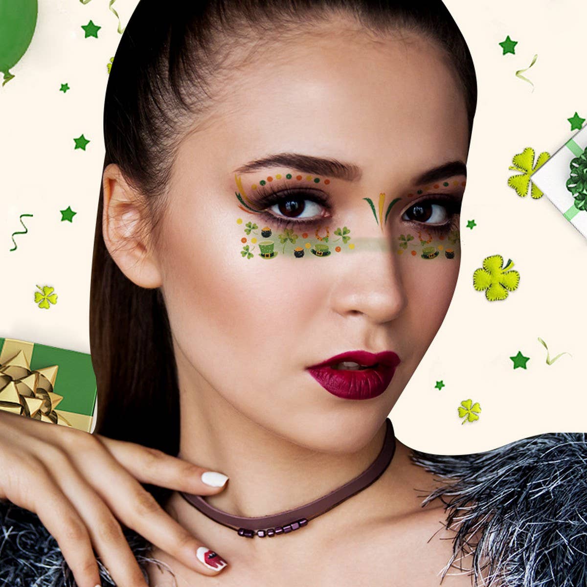 Lucky Clover Face Stickers?Waterproof Tattoos