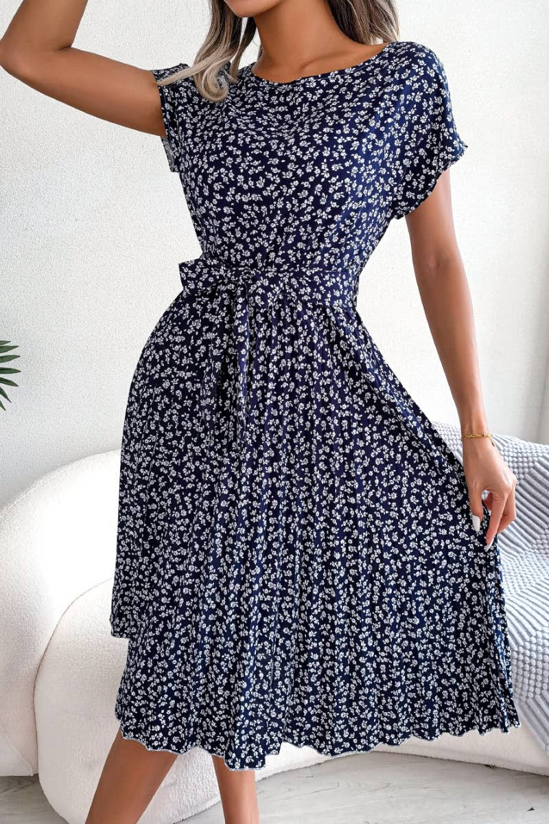 CWDMD2624_SUMMER FLORAL PLEATED DRESS WITH LARGE SWING