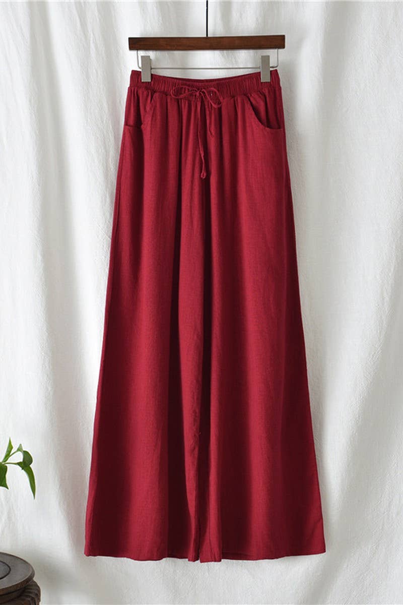 CWBLP1376_COTTON AND LINEN DRAWSTRING WIDE LEG PANTS