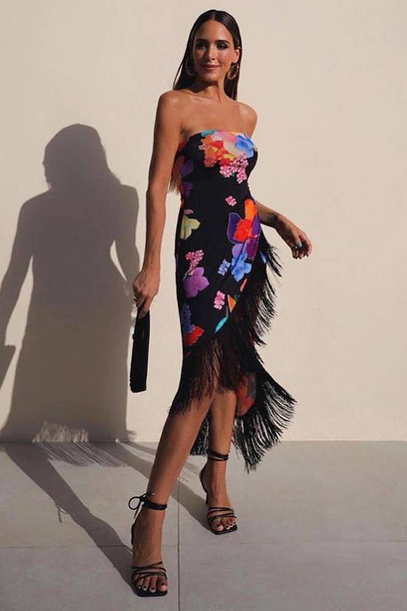 CWDTD0386_PRINTED TASSEL HALTER BACK SEXY SLIT DRESS