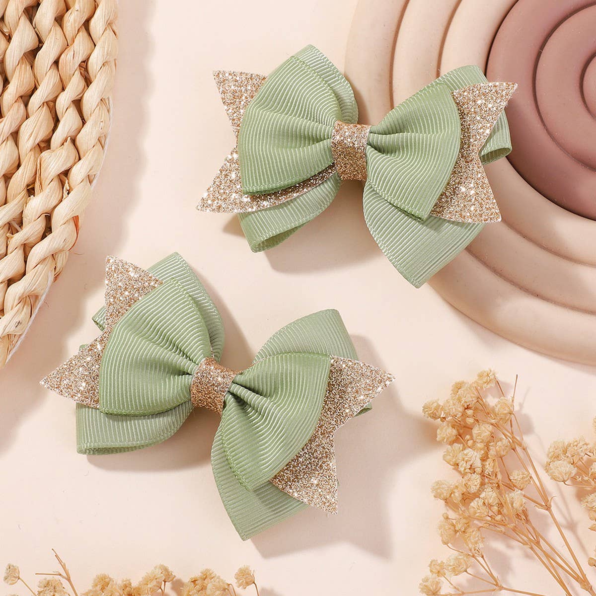 Handmade Glitter Bow Tail Hair Clip Set for Girls