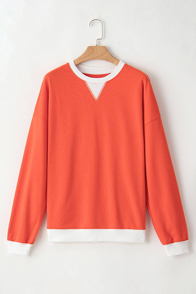 COLOR CONTRAST PATCHWORK CREW NECK PULLOVER WOMAN