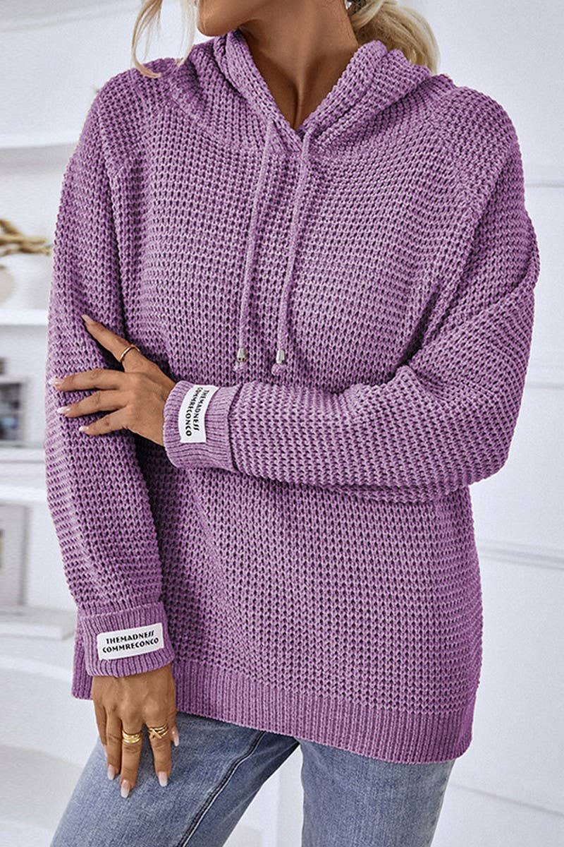 CWOHOL0399_Casual V-Neck Hoodie Long Sleeve Sweater