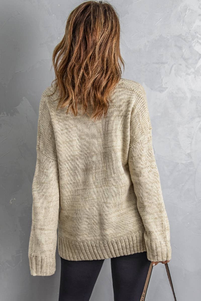 CWOSWL6719_SOLID COLOR V-NECK LONG-SLEEVED SWEATER