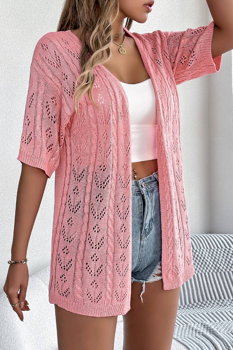 CWTBLS1021_SUMMER HOLLOWED-OUT SHORT-SLEEVED CARDIGAN TOP