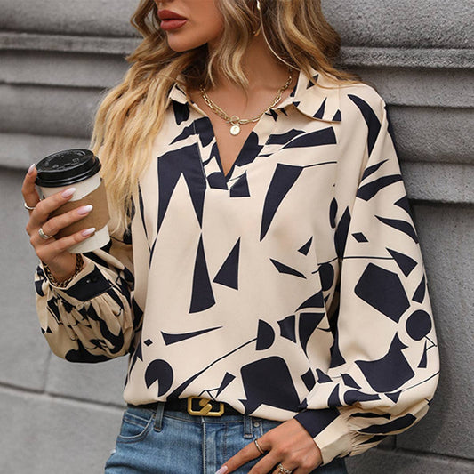 Draping geometric print long-sleeved shirt