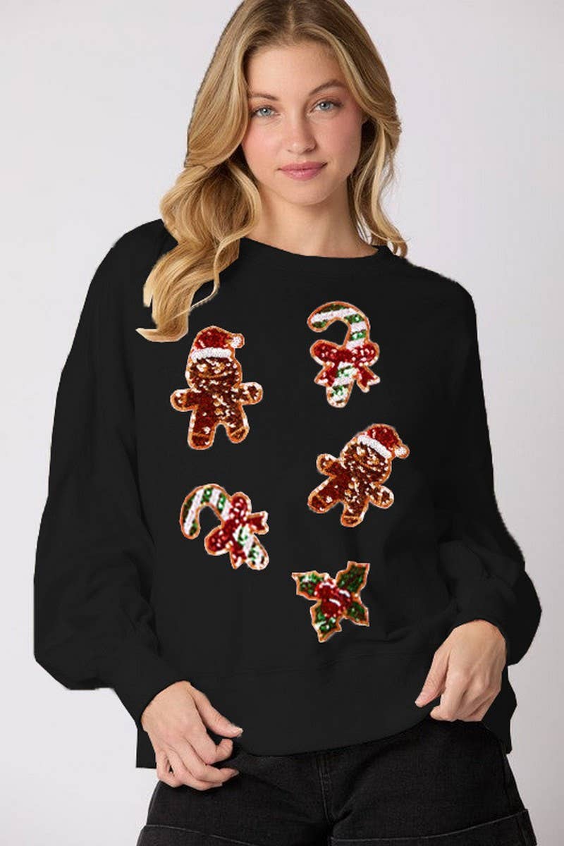 CWTBLL01238_SEQUIN GINGERBREAD MAN CHRISTMAS SWEATSHIRT