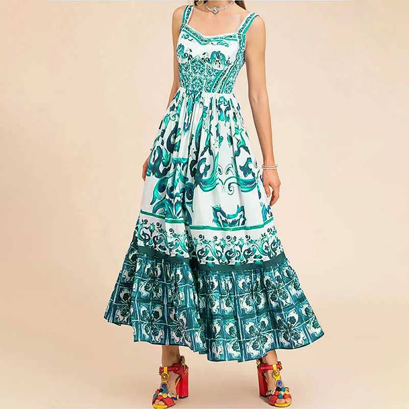 BOHEMIAN STYLE ELEGANT LONG PRINT HALTER DRESS