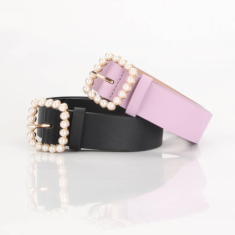 Fashionable square-shaped pearl buckle belt