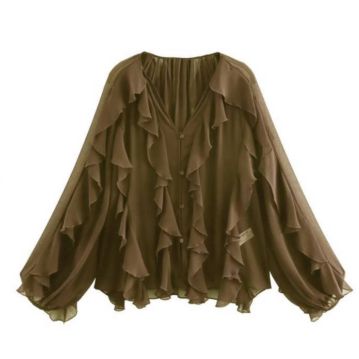 Women's Stylish Ruffled V-Neck Spring Blouse