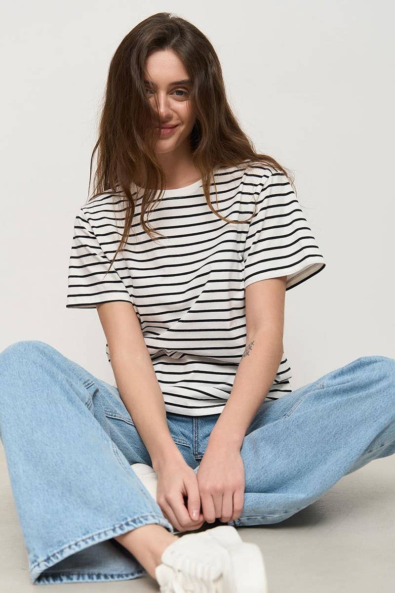 CWTBLS1989_STRIPED CREW NECK SHORT SLEEVE T-SHIRT