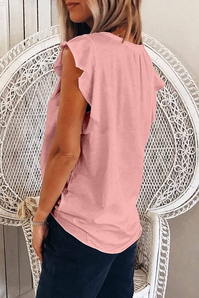 CWTBLS1791_V-NECK SHORT-SLEEVED LOOSE T-SHIRT TOP