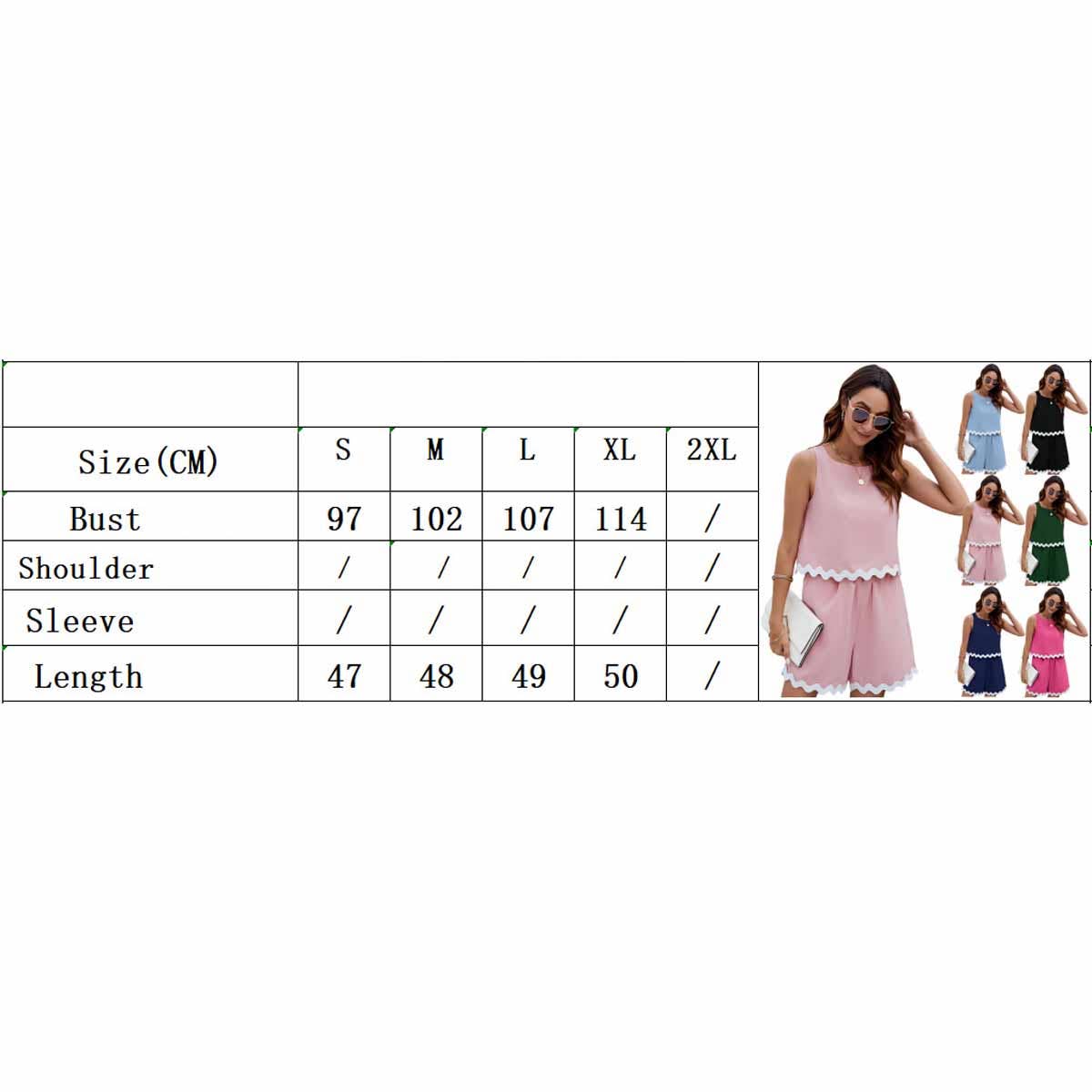 Crewneck sleeveless tank shorts suit with trim