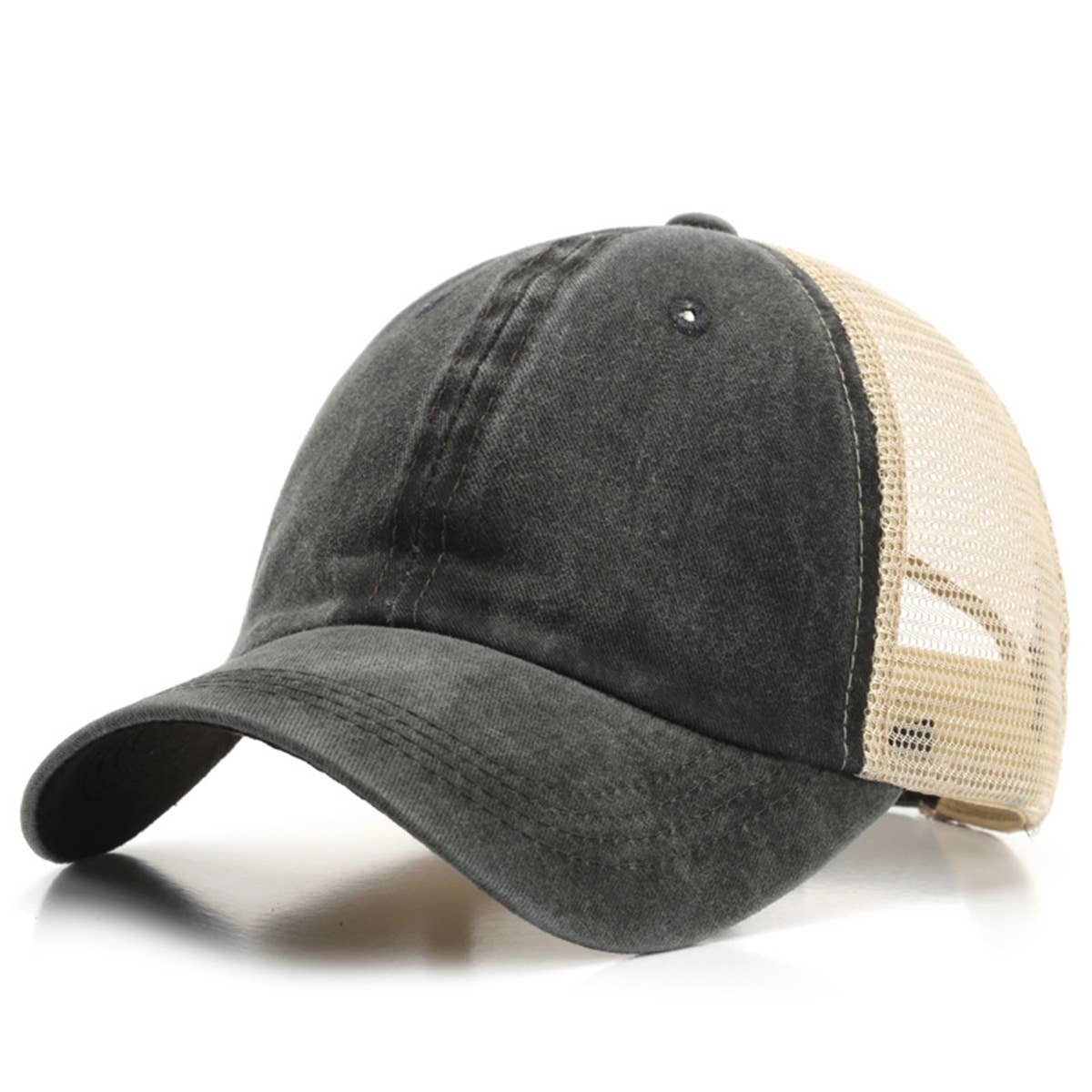 Washed Cotton Denim Mesh Cap Breathable Sun Hat_CWAH1281