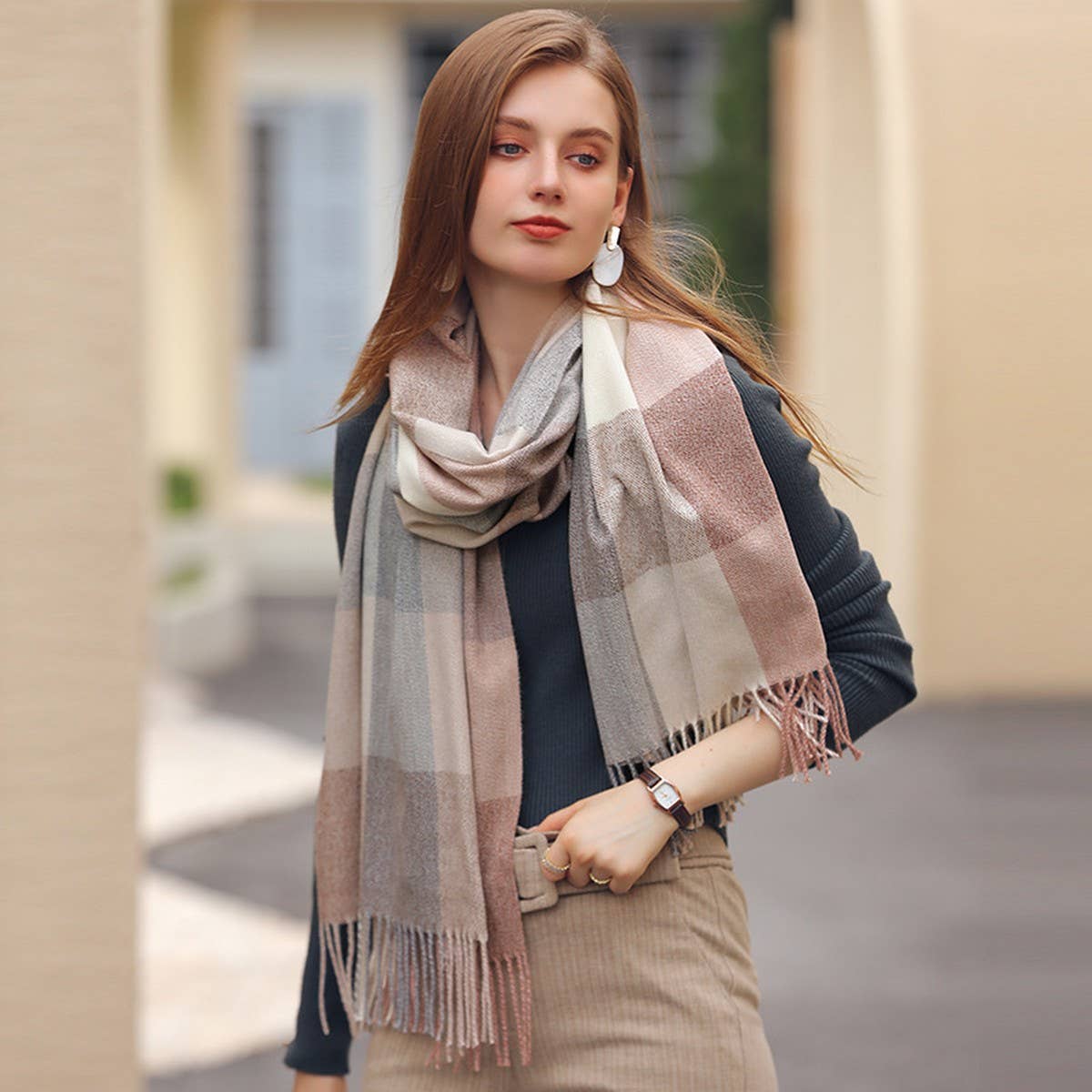 WINTER THICK WARM SHAWL KNIT LARGE PLAID SCARF