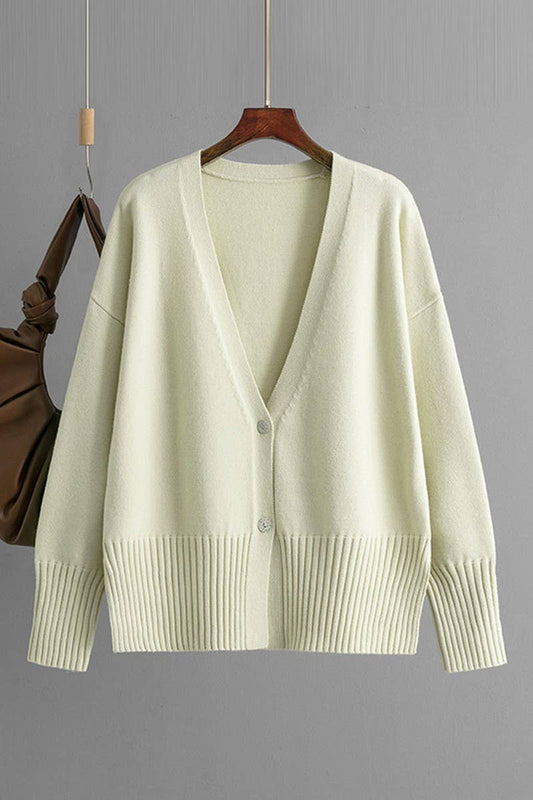 CWOCAL00665_V NECK SOLID LOOSE KNIT CARDIGAN SWEATER