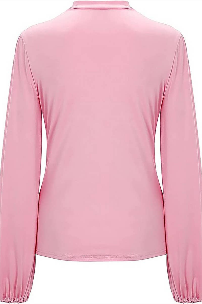 CWTBLSL0658_AUTUMN PLEATED LANTERN SLEEVE SLIM FIT T-SHIRT T