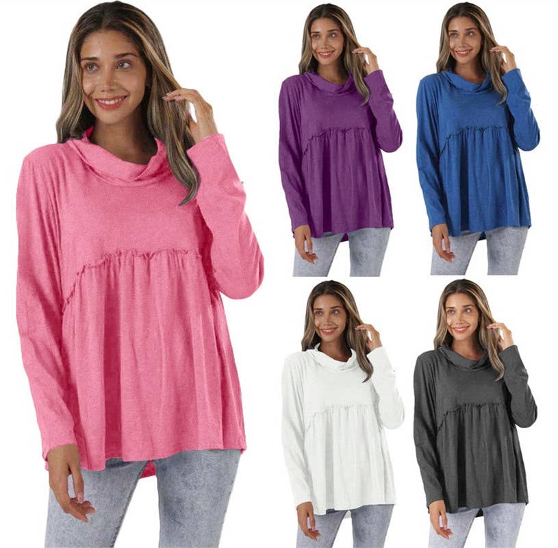 CWTTL1207_Turtle Neck Loose Long Sleeve Pullover Top