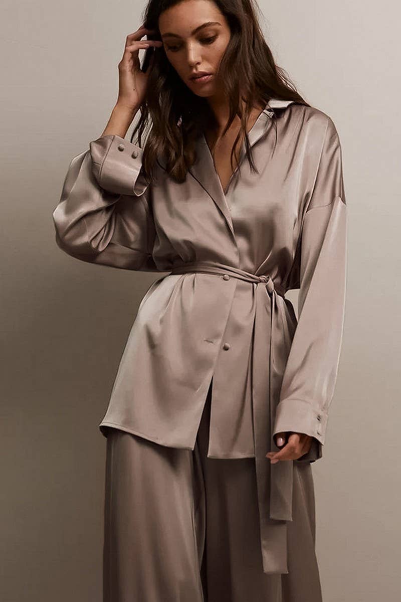 CWSPJ0098_SOLID COLOR LONG SLEEVE SHIRT PANTS PAJAMAS SET