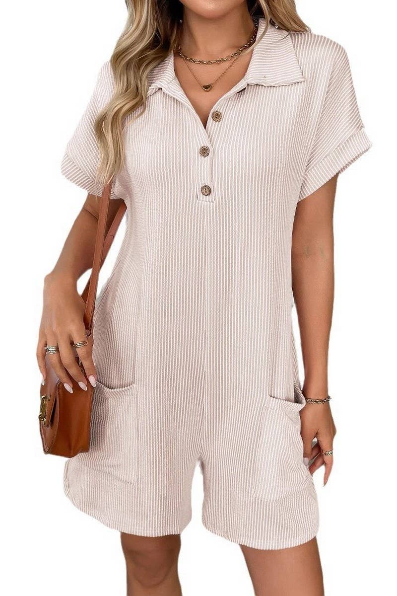 CWSJS1447_SUMMER COLLAR BUTTON LOOSE POCKET JUMPSUIT