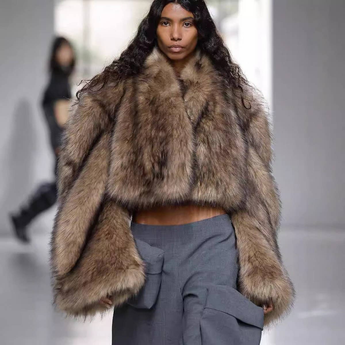Faux Mink Fur Jacket Women Retro 2-Way Design