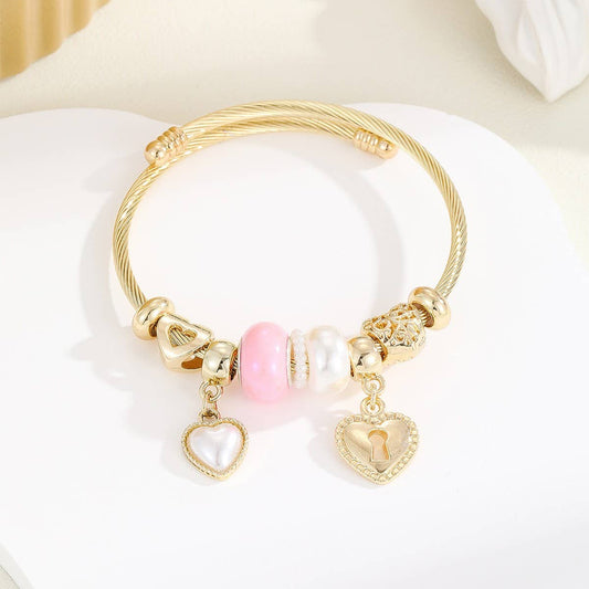 Elegant Couple Bracelet with Glass Heart Pendant