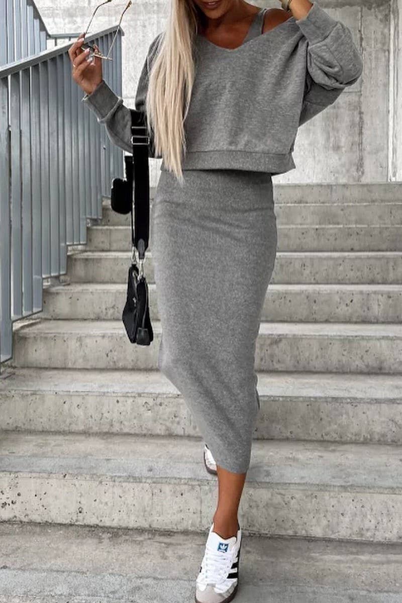 CWSS01314_AUTUMN AND WINTER V-NECK HOODED SWEATSHIRT SUIT