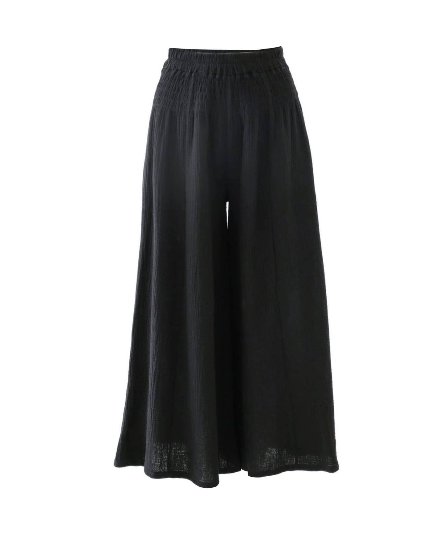 ELASTIC HIGH-WAISTED COTTON WIDE-LEG PANTS