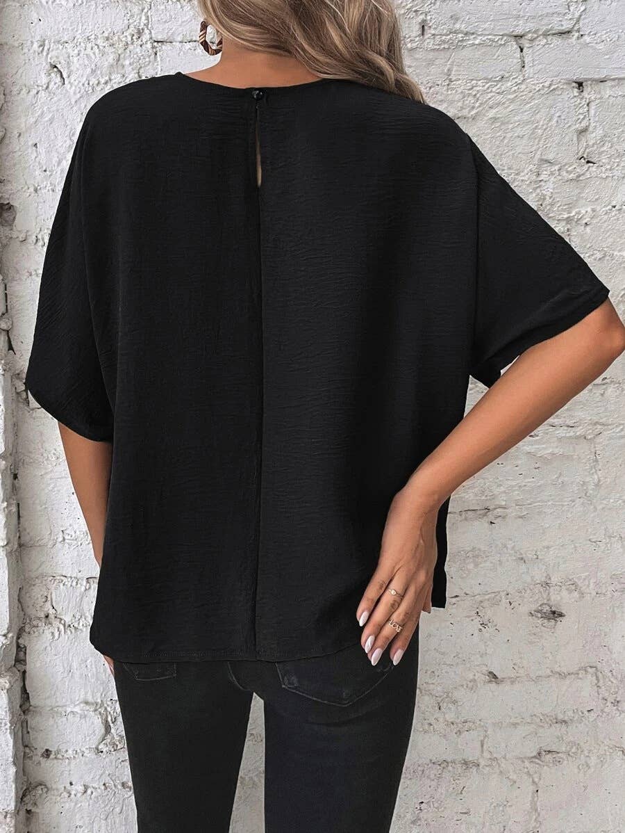 BATWING SLEEVED HEM KNOT LOOSE BLOUSE