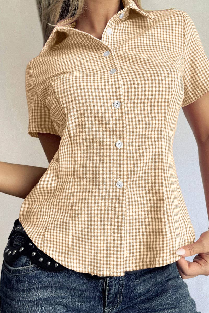 CWTSTS00827_CASUAL PLAID BUTTON SHORT SLEEVE SHIRT