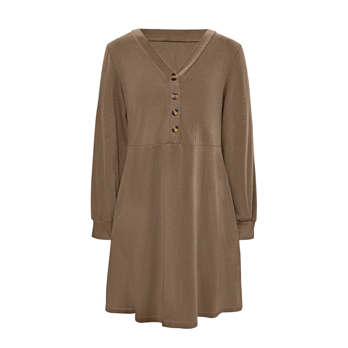 CASUAL SOLID COLOR LONG SLEEVE HIGH-WAISTED DRESS