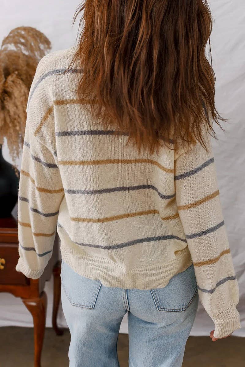 CWOSWL07153_CASUAL COLORFUL STRIPED LOOSE PULLOVER SWEATER