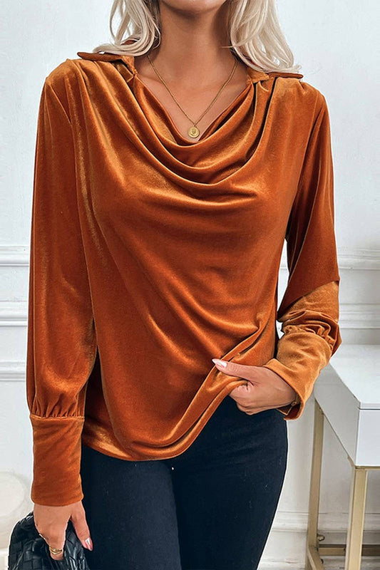 CWTBLL2308_SOLID COLOR VINTAGE VELVET SLOUCH COLLAR SHIRT