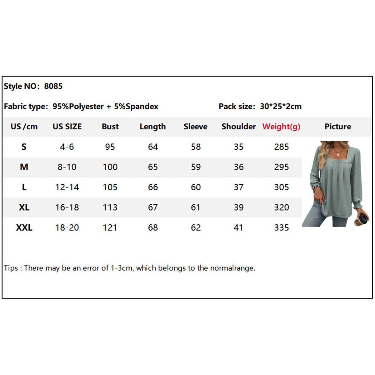 Casual square neck pleated long sleeve T-shirt