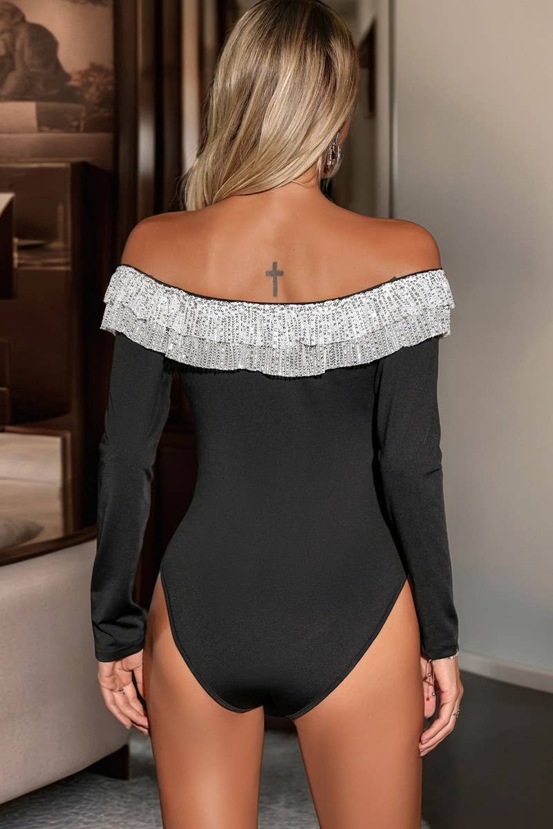 CWSBSL0140_AUTUMN ONE-SHOULDER COLLARED RUFFLE BODYSUIT