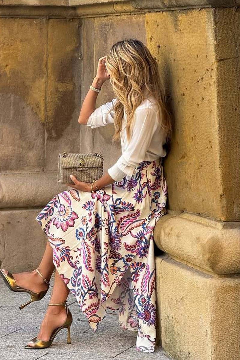 CWBLS0669_FLORAL HIGH WAIST SLIT MAXI SKIRT