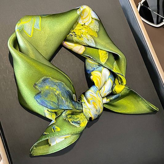 Oil Painting Floral Silk Square Scarf for Summer_CWASC0627