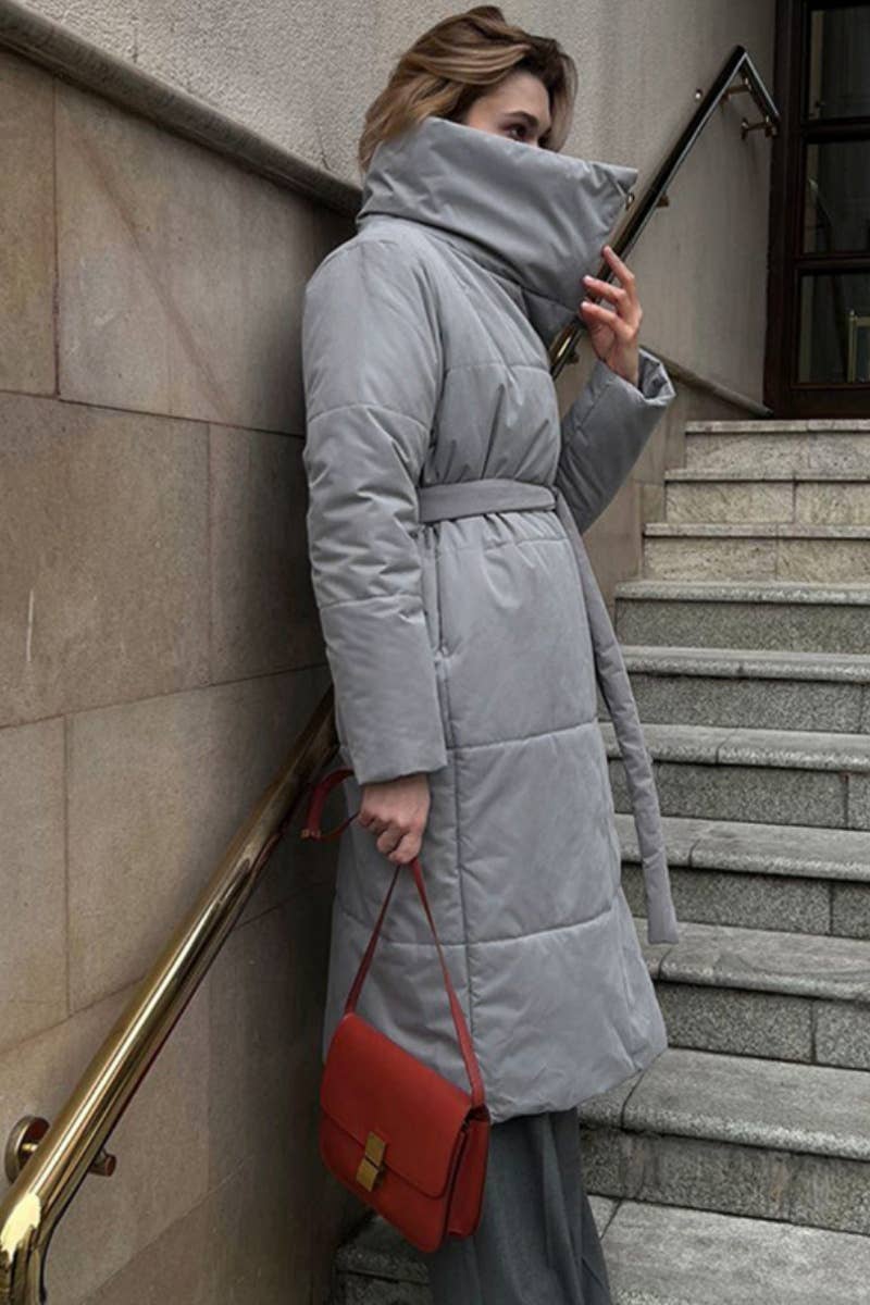 CWOCO0369_STAND COLLAR LONG SLEEVE LONG COTTON-PADDED COAT