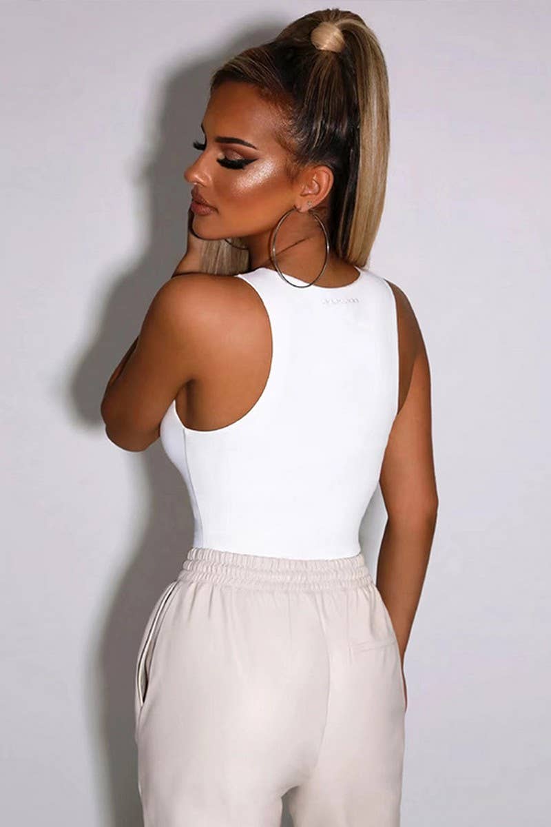 CWSBSSL0111_SOLID COLOR BODYCON SLEEVELESS TANK TOP BODYSUIT