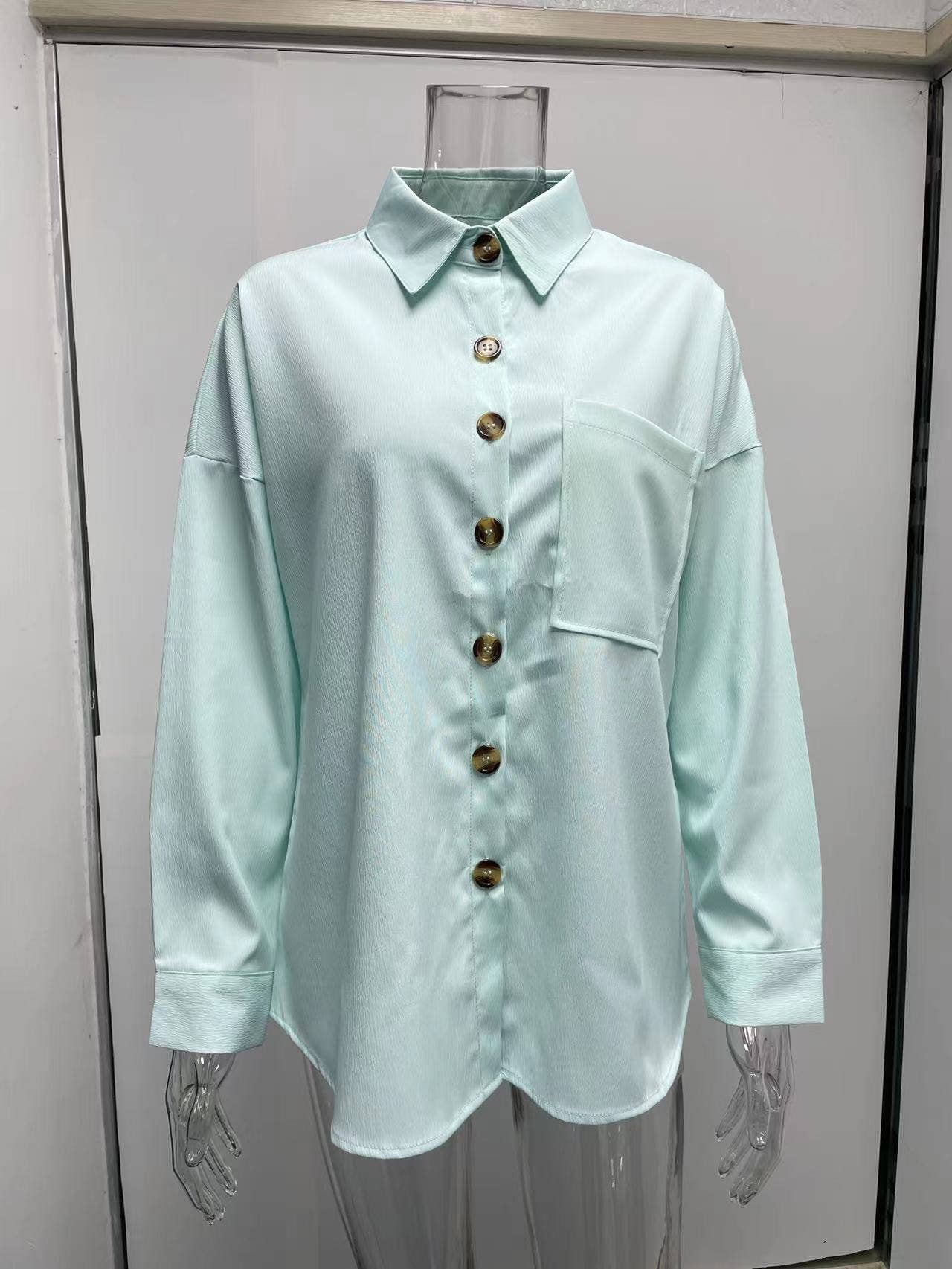 BAT-SLEEVED CASUAL SOLID COLOR LONG-SLEEVED SHIRT