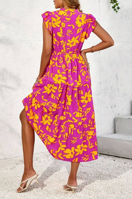 CWDMD1881_RUFFLED SLEEVELESS PRINTED DRESS