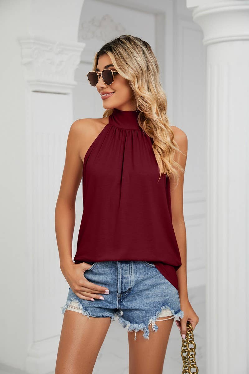 CWTTSL0233_Halterneck Back Tied Sleeveless Knit Top
